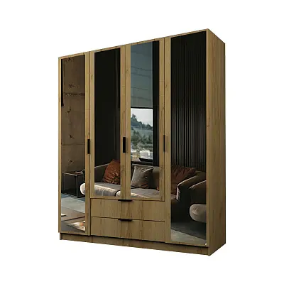 картинка Шкаф ЭКОН распашной 4-х дверный 2-мя ящиками с 4-мя зеркалами от магазина КУПИ КУПЕ